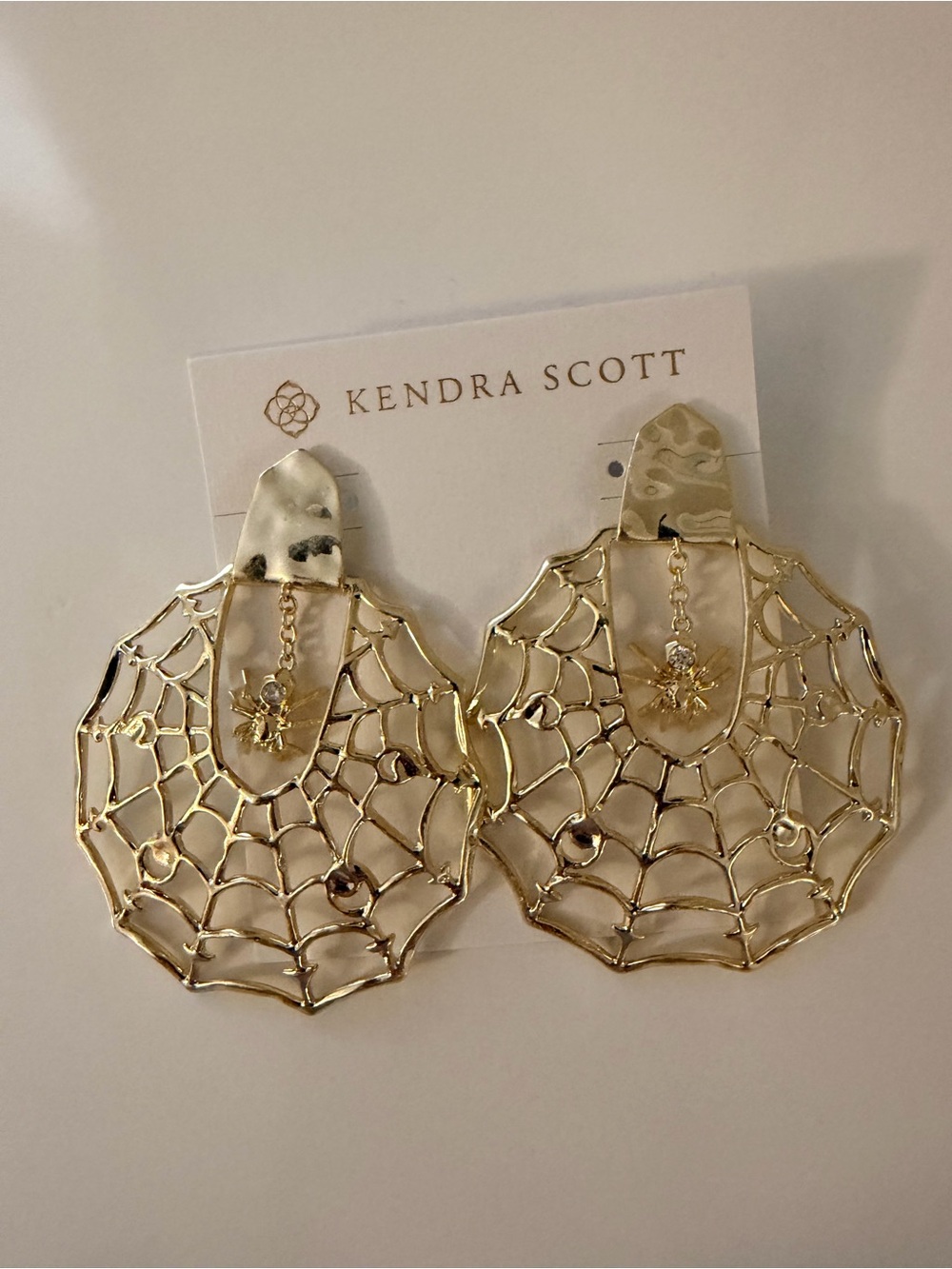 NWT Kendra Scott Spiderweb Statement Earrings in Gold with White CZ Crystals